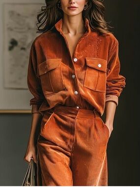 Corduroy Utility Shirt & Pants Set - Rust